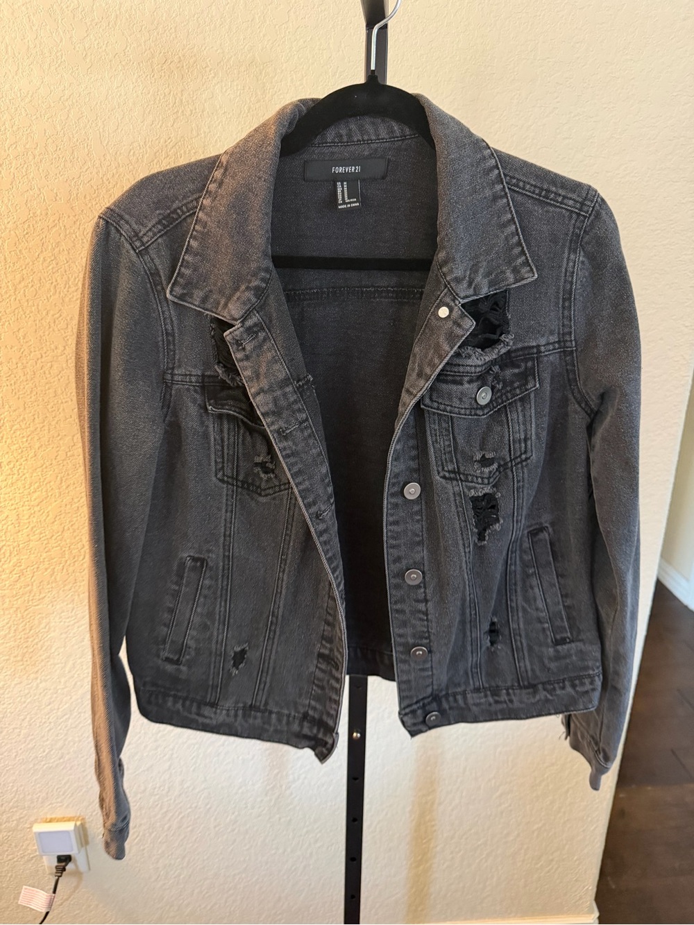Forever 21 Charcoal Distressed Denim Jacket